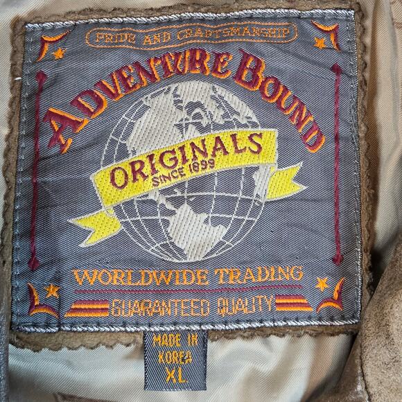 Vintage 1980s Adventure Bound Originals Brown Leather Bomber Jacket XL - Picture 4 of 15